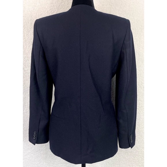 (VTG) JASON PRESCOTT • Petites Navy Blue Structured Pure Wool Blazer Jacket - Picture 5 of 13